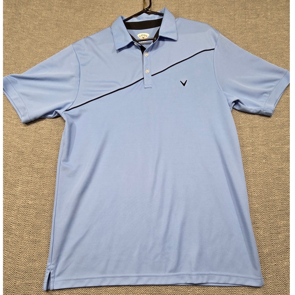 Callaway Mens XL Golf Polo Shirt Light Blue‎ Short Sleeve Diagonal Stripe Pique